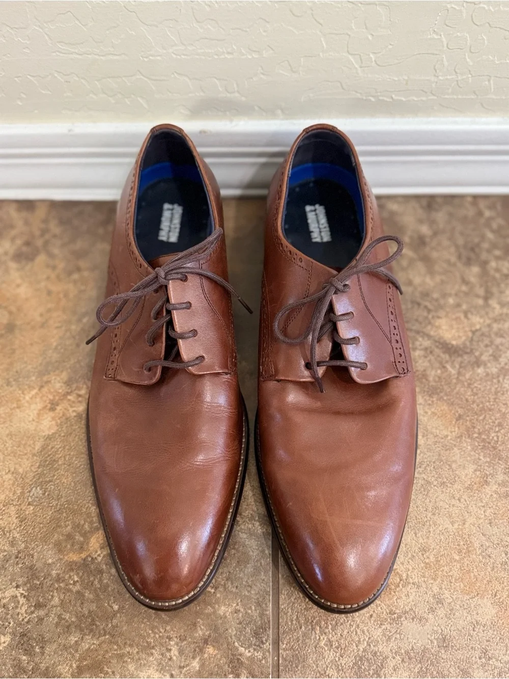 Johnston & Murphy Stockton Plain Toe Leather Oxfords Tan Brown Men's 11.5 M